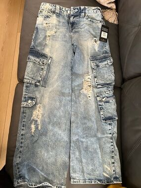 True Religion Light Blue Washed Denim Cargo Pants